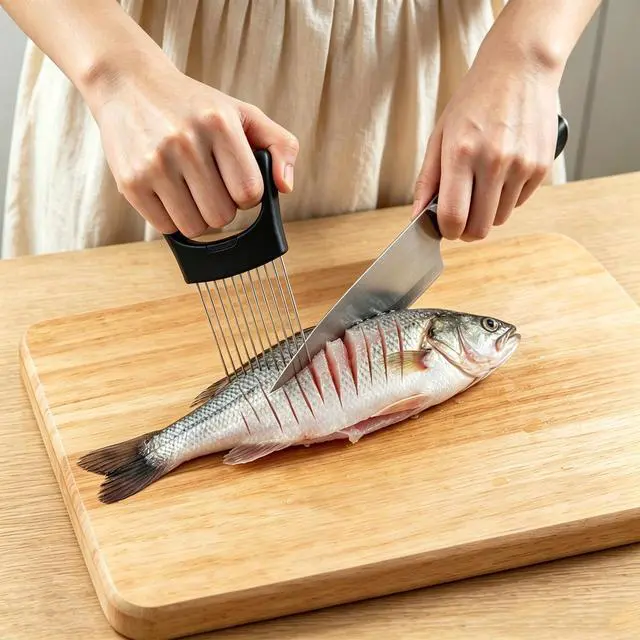 Alt view image 7 of 7 - Stainless Steel Onion Holder for Slicing, Vegetable Chopper Assistant with Protective Cover, Food Holder Choppers for Tomatoes Potatoes Meat Lemon, Kitchen Gadget (Black)