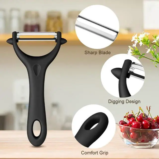 Alt view image 4 of 7 - Potato Peelers for Kitchen Stainless Steel Potato Slicing Guide with Safety Handle + Dual Blade Peeler for Easy Food Prep Perfect for Onions, Tomatoes, Potatoes, and More