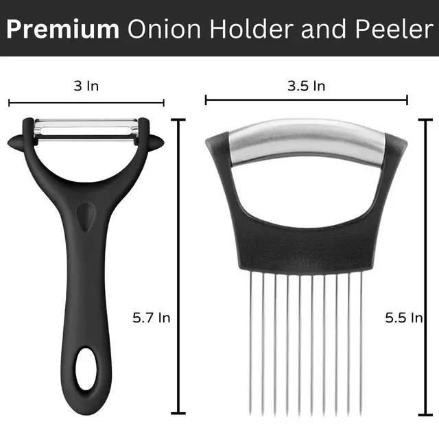 Alt view image 5 of 7 - Potato Peelers for Kitchen Stainless Steel Potato Slicing Guide with Safety Handle + Dual Blade Peeler for Easy Food Prep Perfect for Onions, Tomatoes, Potatoes, and More