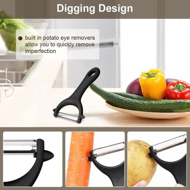 Alt view image 3 of 6 - Vegetable Peeler Set of 2 - Y Peeler & Swivel Peeler, Sharp Stainless Steel Blade, Ergonomic Non-Slip Handle, Potato Carrot Apple Fruit Peelers for Kitchen, Dishwasher Safe, Easy Grip
