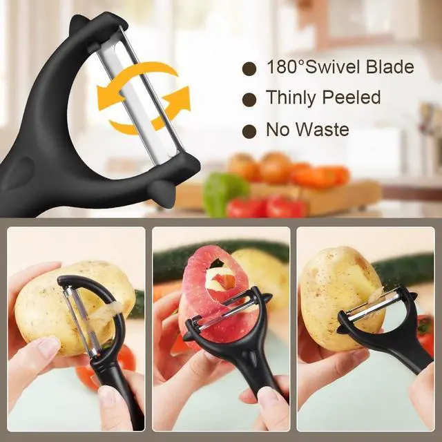 Alt view image 4 of 6 - Vegetable Peeler Set of 2 - Y Peeler & Swivel Peeler, Sharp Stainless Steel Blade, Ergonomic Non-Slip Handle, Potato Carrot Apple Fruit Peelers for Kitchen, Dishwasher Safe, Easy Grip