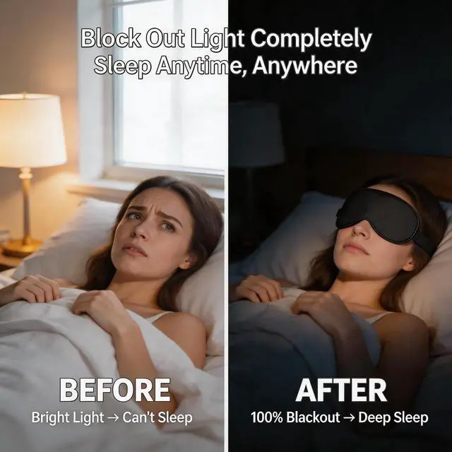 Alt view image 2 of 7 - Silk Sleep Mask, Adjustable Soft Eye Cover for Comfortable Sleep & Naps, Pressure-Free, Machine Washable - Black