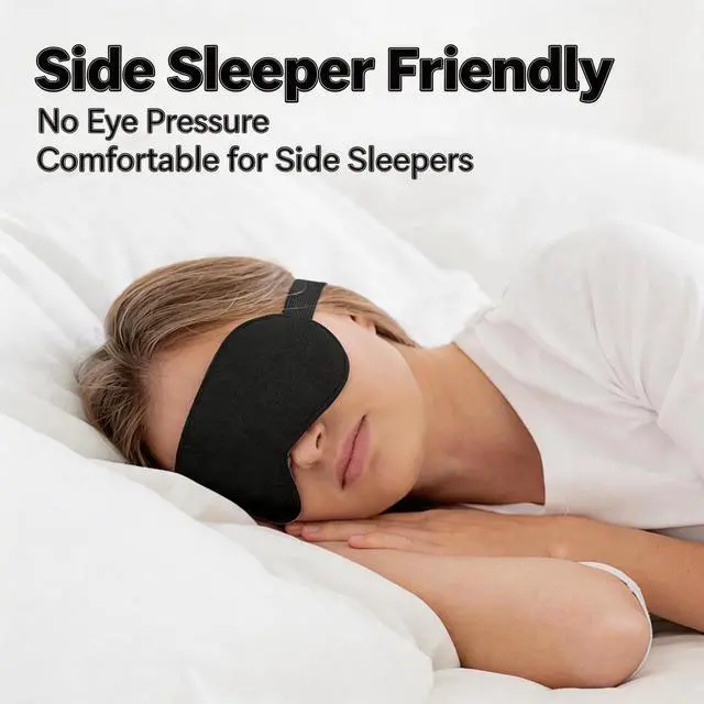 Alt view image 3 of 7 - Silk Sleep Mask, Adjustable Soft Eye Cover for Comfortable Sleep & Naps, Pressure-Free, Machine Washable - Black
