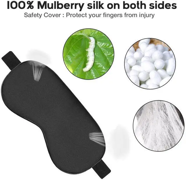 Alt view image 5 of 7 - Silk Sleep Mask, Adjustable Soft Eye Cover for Comfortable Sleep & Naps, Pressure-Free, Machine Washable - Black