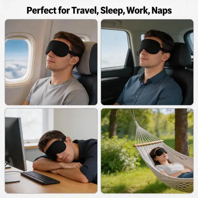 Alt view image 6 of 7 - Silk Sleep Mask, Adjustable Soft Eye Cover for Comfortable Sleep & Naps, Pressure-Free, Machine Washable - Black