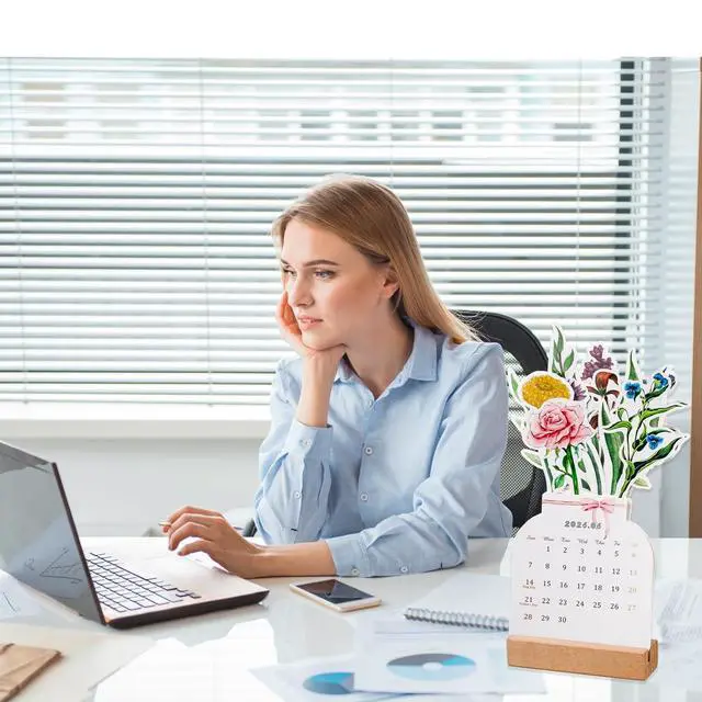 Alt view image 5 of 7 - 2026 Bloomy Flowers Desk Calendar Small Desk Calendar Mini Standing Floral Monthly Desktop Calendar for Home Office School Desk