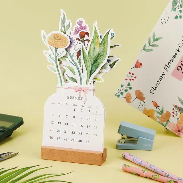 Alt view image 3 of 7 - 2026 Bloomy Flowers Desk Calendar Small Desk Calendar Mini Standing Floral Monthly Desktop Calendar for Home Office School Desk