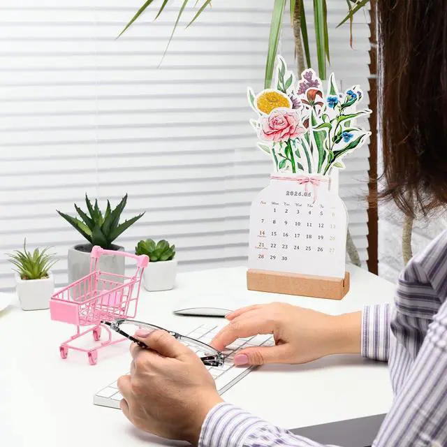 Alt view image 7 of 7 - 2026 Bloomy Flowers Desk Calendar Small Desk Calendar Mini Standing Floral Monthly Desktop Calendar for Home Office School Desk