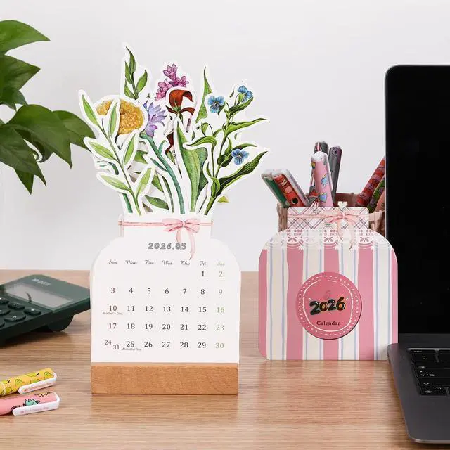 Alt view image 6 of 7 - 2026 Bloomy Flowers Desk Calendar Small Desk Calendar Mini Standing Floral Monthly Desktop Calendar for Home Office School Desk