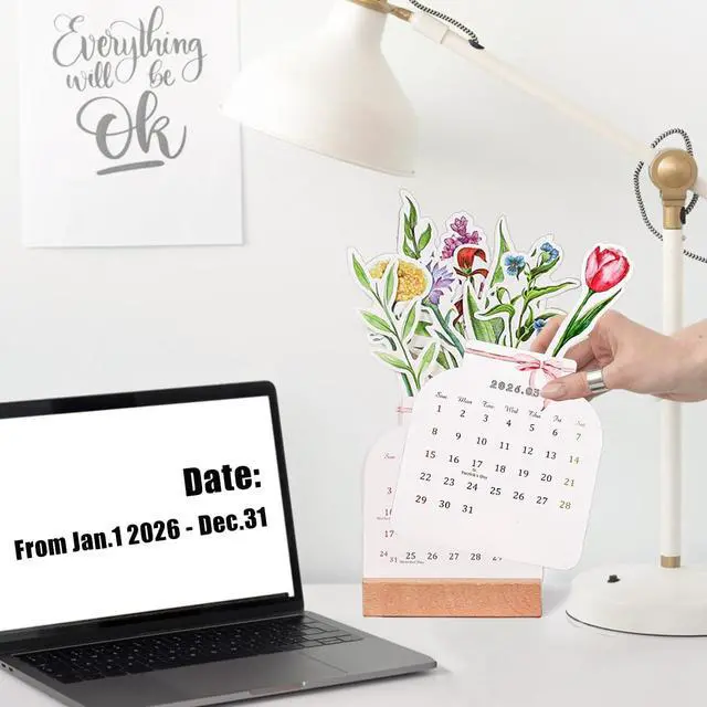 Alt view image 4 of 7 - 2026 Bloomy Flowers Desk Calendar Small Desk Calendar Mini Standing Floral Monthly Desktop Calendar for Home Office School Desk