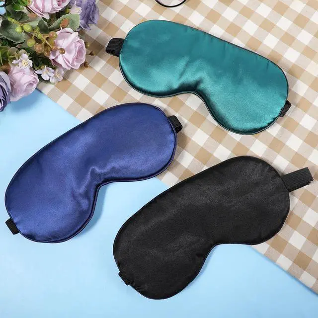 Alt view image 4 of 7 - 3 Pcs Sleep Mask, Silk Blackout Eye Mask Eyeshade Black, Blue, Green