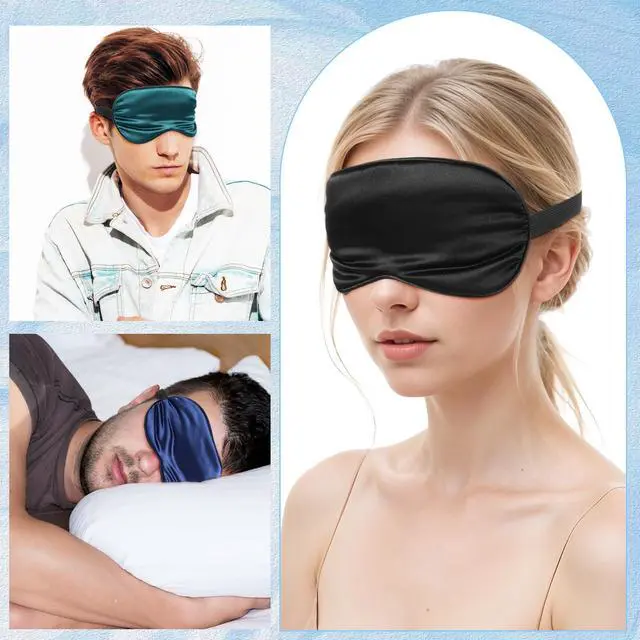 Alt view image 5 of 7 - 3 Pcs Sleep Mask, Silk Blackout Eye Mask Eyeshade Black, Blue, Green