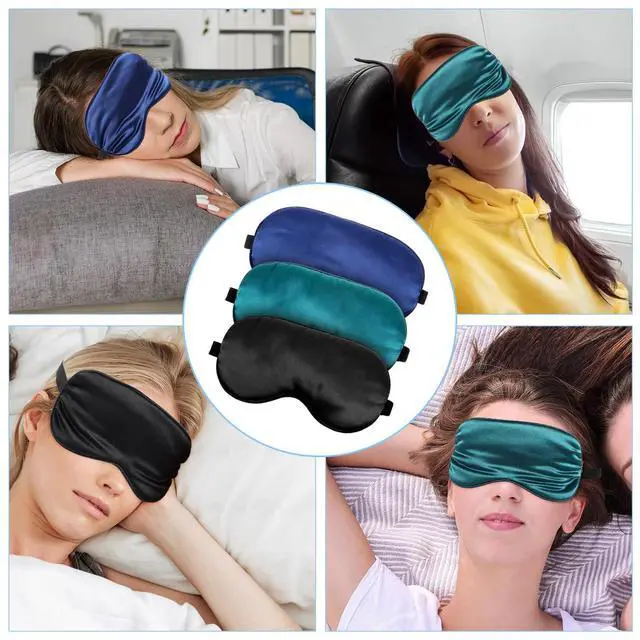 Alt view image 7 of 7 - 3 Pcs Sleep Mask, Silk Blackout Eye Mask Eyeshade Black, Blue, Green