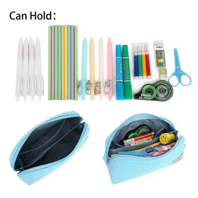 Alt view image 3 of 4 - Pencil Case,Large Opening Pencil Pouch,Zipper Closure,Portable Stationery Organizer pencil bag,Office Travel Multi-Purpose Bag (Blue)