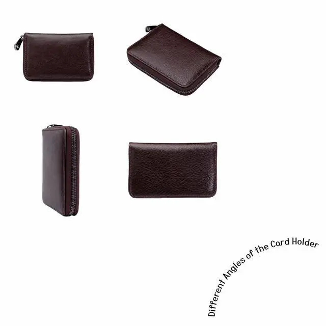 Alt view image 2 of 7 - Genuine Leather Credit Card Holder, Wallet Case, Bank Card Case, RFID Blocking Secure Card Case, ID Case, Organizer Zipper Wallet 1 Pcs - Coffee