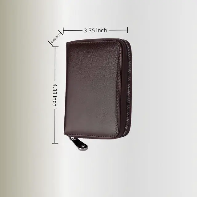 Alt view image 3 of 7 - Genuine Leather Credit Card Holder, Wallet Case, Bank Card Case, RFID Blocking Secure Card Case, ID Case, Organizer Zipper Wallet 1 Pcs - Coffee