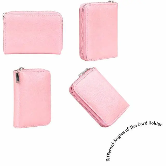 Alt view image 2 of 7 - Genuine Leather Credit Card Holder, Wallet Case, Bank Card Case, RFID Blocking Secure Card Case, ID Case, Organizer Zipper Wallet 1 Pcs - Pink