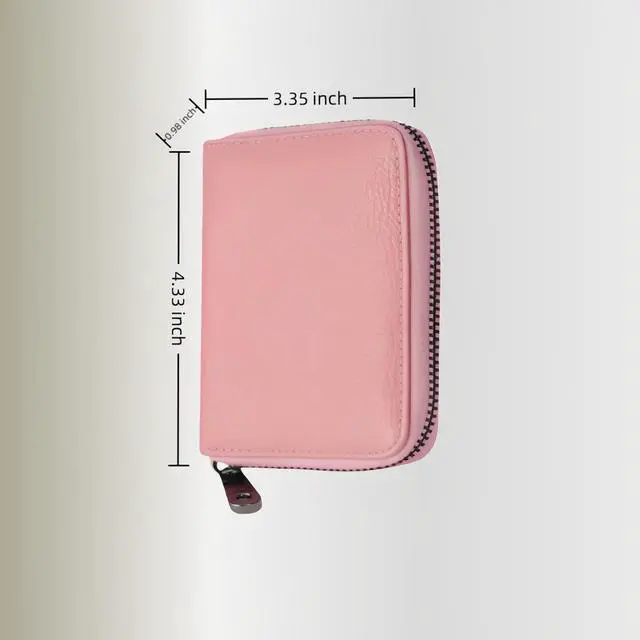 Alt view image 3 of 7 - Genuine Leather Credit Card Holder, Wallet Case, Bank Card Case, RFID Blocking Secure Card Case, ID Case, Organizer Zipper Wallet 1 Pcs - Pink