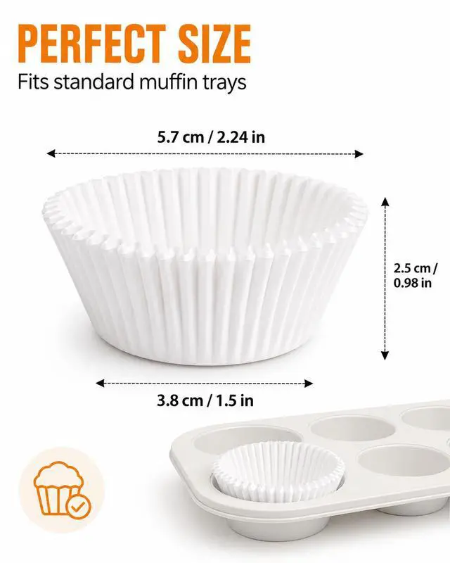 Alt view image 2 of 7 - Natural Cupcake Liners 500 Count,Non-stick Mini Cupcake Liners White Muffin Liners Greaseproof No Wrappers Baking CupsStandard Size