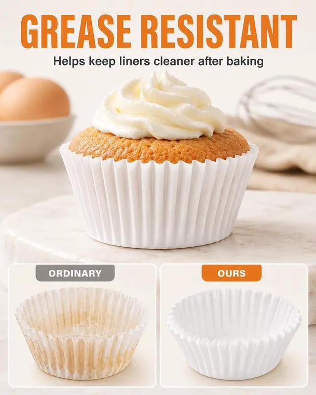 Alt view image 3 of 7 - Natural Cupcake Liners 500 Count,Non-stick Mini Cupcake Liners White Muffin Liners Greaseproof No Wrappers Baking CupsStandard Size