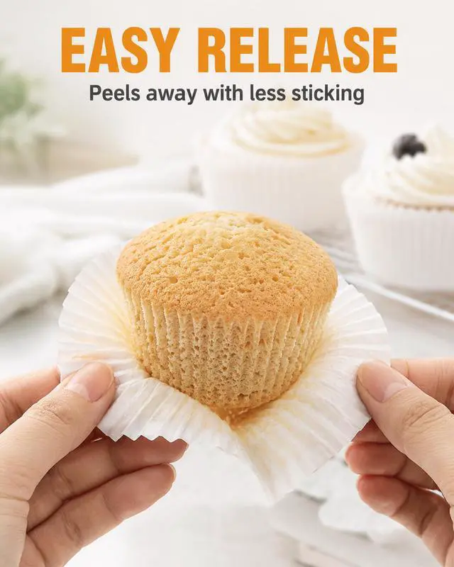 Alt view image 5 of 7 - Natural Cupcake Liners 500 Count,Non-stick Mini Cupcake Liners White Muffin Liners Greaseproof No Wrappers Baking CupsStandard Size