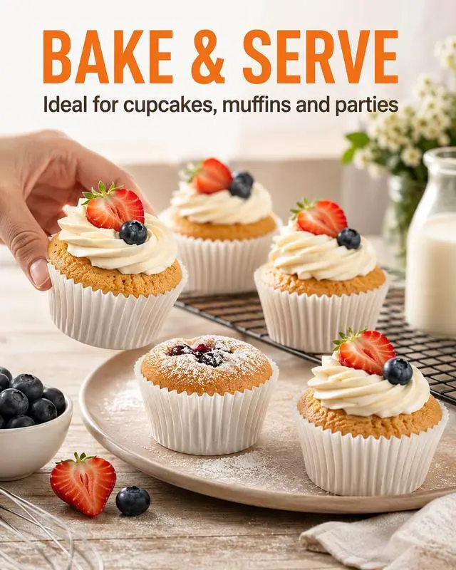 Alt view image 7 of 7 - Natural Cupcake Liners 500 Count,Non-stick Mini Cupcake Liners White Muffin Liners Greaseproof No Wrappers Baking CupsStandard Size