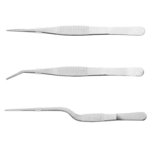 Alt view image 5 of 6 - Stainless Steel Tweezers Set for Small Gardening and Kitchen, Multi-Purpose Tools Silver Tweezers (3Pcs, 6.22Inches / 6.33Inches / 6.4Inches)
