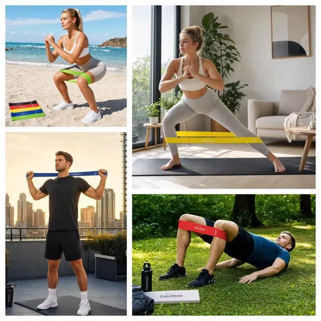 Alt view image 4 of 5 - 5-Pack Workout Resistance Bands: Elastic for Strength, Stretching, Pilates & Yoga. Home Gym Equipment for Men/Women, Suits Physical Therapy, Leg/glute/arm TrainingPractical, Multi-use. (Blue)