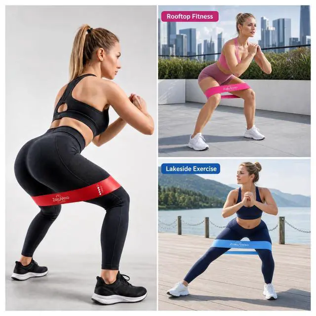 Alt view image 5 of 5 - 5-Pack Workout Resistance Bands: Elastic for Strength, Stretching, Pilates & Yoga. Home Gym Equipment for Men/Women, Suits Physical Therapy, Leg/glute/arm TrainingPractical, Multi-use. (Blue)