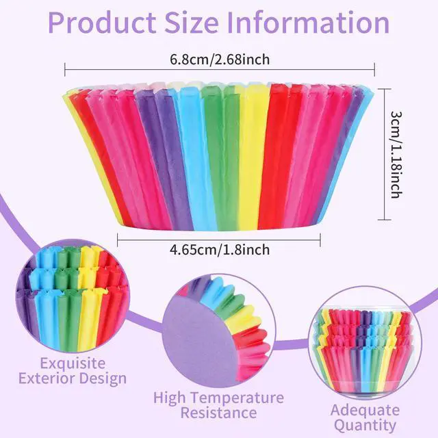 Alt view image 2 of 7 - 100 Pcs Rainbow Cupcake Liners,Greaseproof Paper Muffin Cups for Party