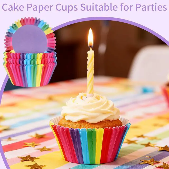 Alt view image 3 of 7 - 100 Pcs Rainbow Cupcake Liners,Greaseproof Paper Muffin Cups for Party