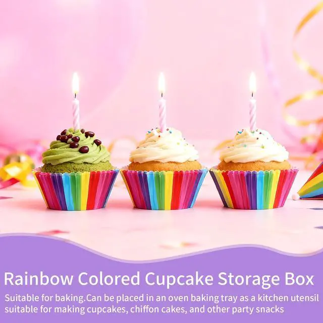 Alt view image 4 of 7 - 100 Pcs Rainbow Cupcake Liners,Greaseproof Paper Muffin Cups for Party