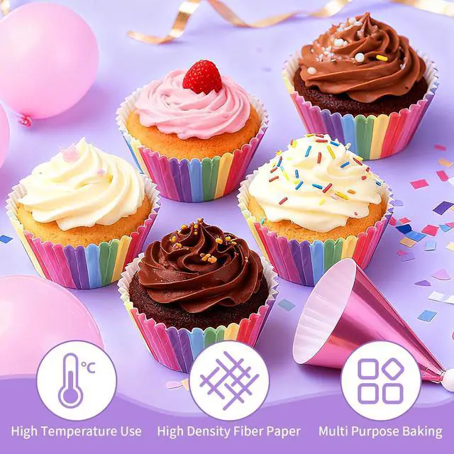 Alt view image 5 of 7 - 100 Pcs Rainbow Cupcake Liners,Greaseproof Paper Muffin Cups for Party