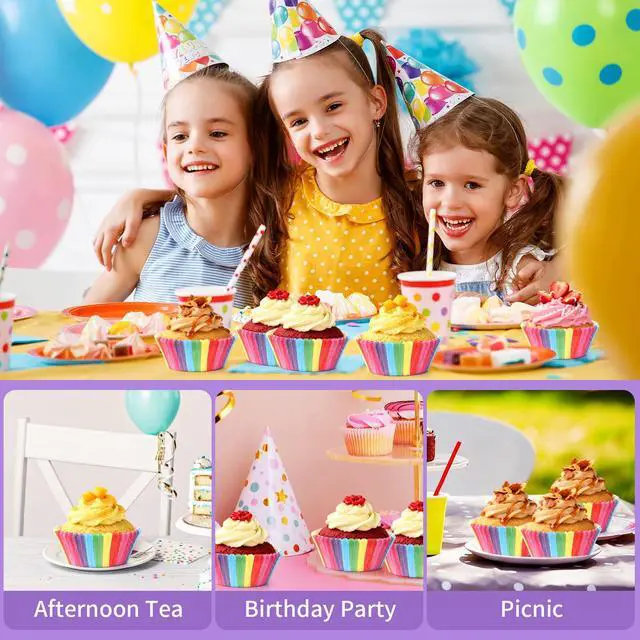 Alt view image 6 of 7 - 100 Pcs Rainbow Cupcake Liners,Greaseproof Paper Muffin Cups for Party
