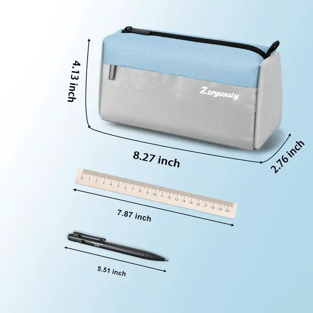 Alt view image 3 of 7 - Blue/Grey 3-Pocket Pencil Pouch, Waterproof Pencil Case