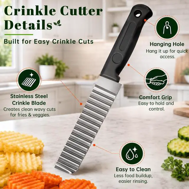 Alt view image 3 of 7 - Onion Holder for Slicing & Crinkle Cutter Knife, 2 Piece Kitchen Prep Tool Set, Stainless Steel Onion Slicer Prongs, Wavy Knife, Potato Cutter for Fries, Tomato, Cucumber, Carrot