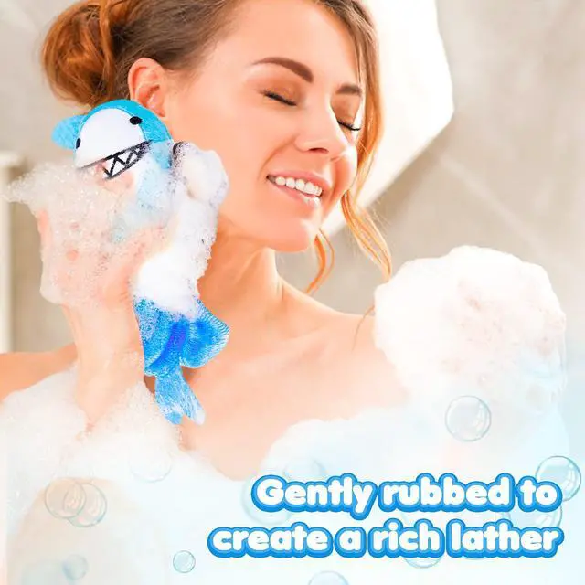 Alt view image 3 of 7 - Bath Loofahs Animal Bath Sponge for Bathing, Kids Loofah Bath Pouf Body Scrubber Mesh Loofah Sponges, Bath and Shower Loofah Sponge for Children Gentle Exfoliating