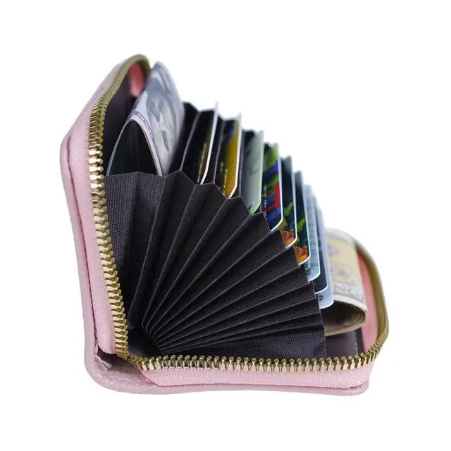 Alt view image 2 of 5 - Credit Card Holder Wallet RFID Blocking - Small Secure PU Leather Card Case for Men Women, 11 Card Slots Compact Credit Card Organizer (Pink)