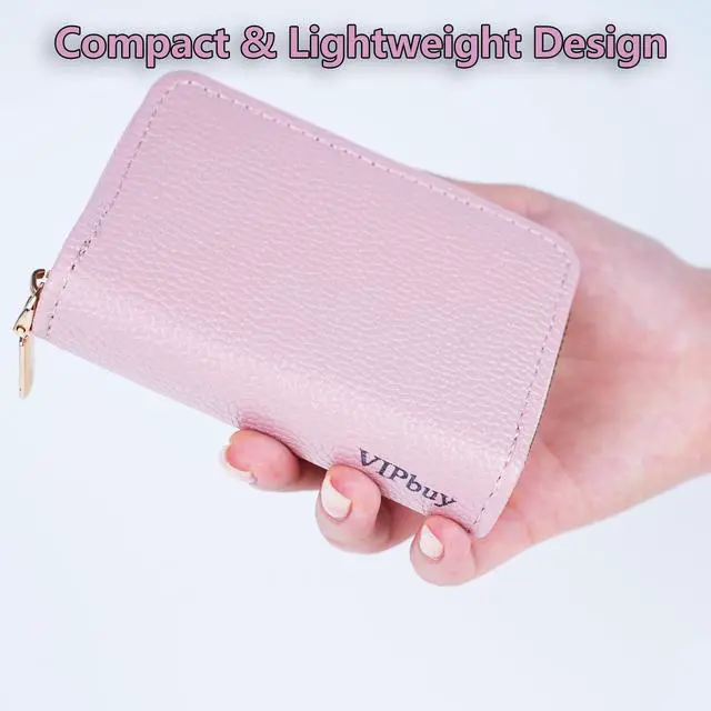 Alt view image 4 of 5 - Credit Card Holder Wallet RFID Blocking - Small Secure PU Leather Card Case for Men Women, 11 Card Slots Compact Credit Card Organizer (Pink)