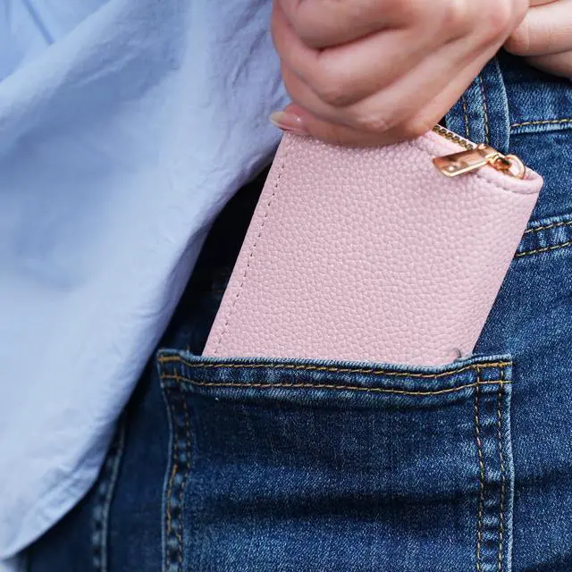 Alt view image 5 of 5 - Credit Card Holder Wallet RFID Blocking - Small Secure PU Leather Card Case for Men Women, 11 Card Slots Compact Credit Card Organizer (Pink)