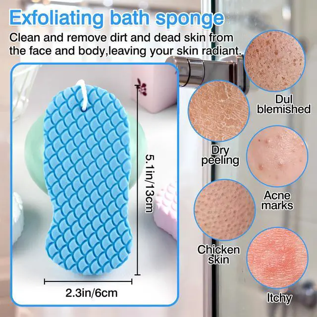 Alt view image 4 of 7 - 4-Pack Exfoliating Bath Sponges Super Soft Shower Sponge Set for Adults & Kids, Gentle Dead Skin Remover, Assorted Colors (Pink, Blue, White, Gray)