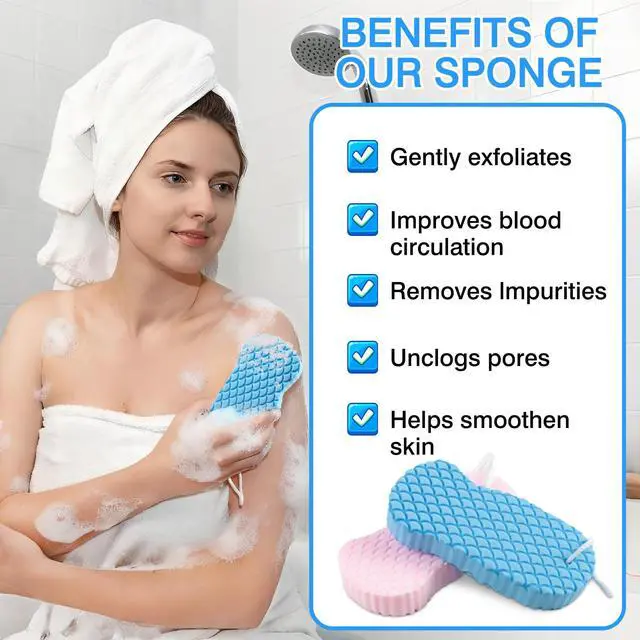 Alt view image 6 of 7 - 4-Pack Exfoliating Bath Sponges Super Soft Shower Sponge Set for Adults & Kids, Gentle Dead Skin Remover, Assorted Colors (Pink, Blue, White, Gray)