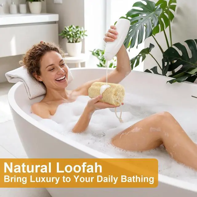 Alt view image 2 of 7 - Natural Loofah Sponge (2 Pcs), 6 Organic Loofah Eco Friendly 100% All Natural Biodegradable luffa Cleaning Exfoliating Body Scrubber Egyptian Loofa for Deep Clean Real loofah Bath Shower Men Women