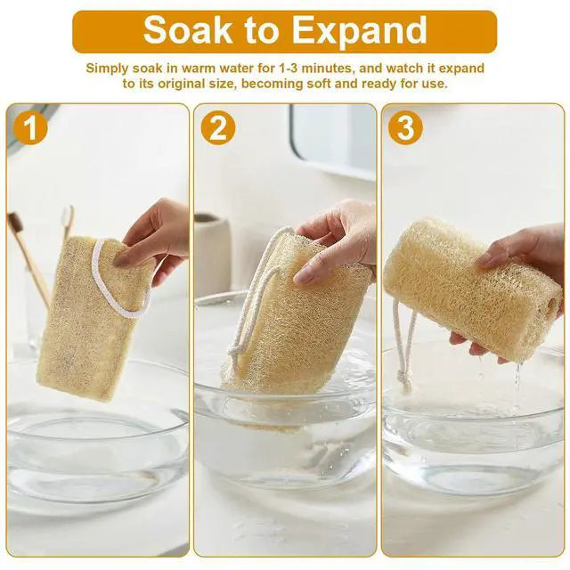 Alt view image 3 of 7 - Natural Loofah Sponge (2 Pcs), 6 Organic Loofah Eco Friendly 100% All Natural Biodegradable luffa Cleaning Exfoliating Body Scrubber Egyptian Loofa for Deep Clean Real loofah Bath Shower Men Women
