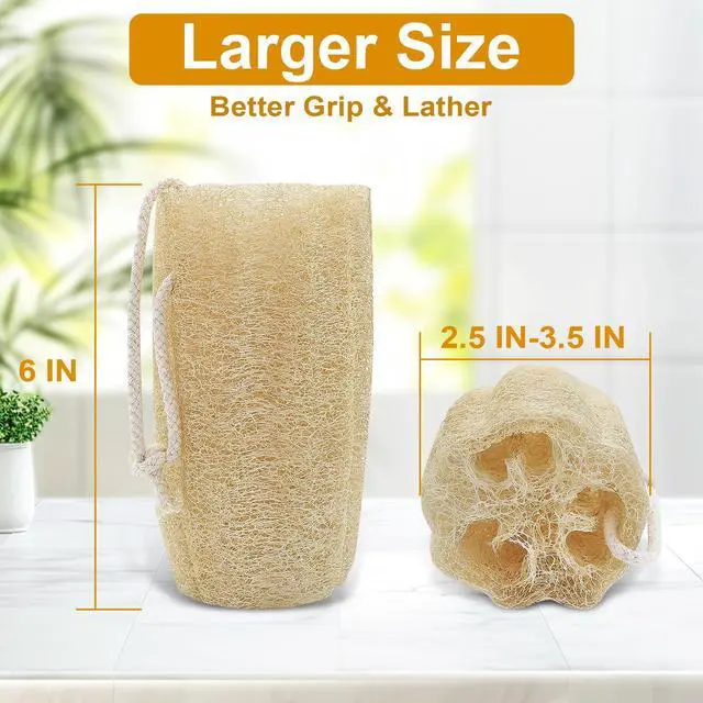 Alt view image 5 of 7 - Natural Loofah Sponge (2 Pcs), 6 Organic Loofah Eco Friendly 100% All Natural Biodegradable luffa Cleaning Exfoliating Body Scrubber Egyptian Loofa for Deep Clean Real loofah Bath Shower Men Women