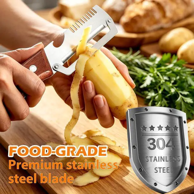 Alt view image 2 of 7 - 2 Pcs 3-in-1 Multifunctional Vegetable Peele, New Stainless Steel Thickened Fruit Peeler with Wooden Handle, Kitchen Peeler for Potato, Carrot