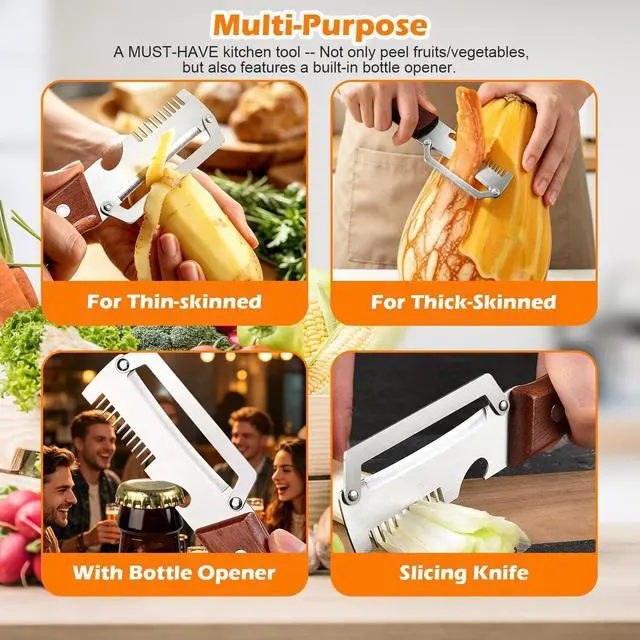 Alt view image 4 of 7 - 2 Pcs 3-in-1 Multifunctional Vegetable Peele, New Stainless Steel Thickened Fruit Peeler with Wooden Handle, Kitchen Peeler for Potato, Carrot