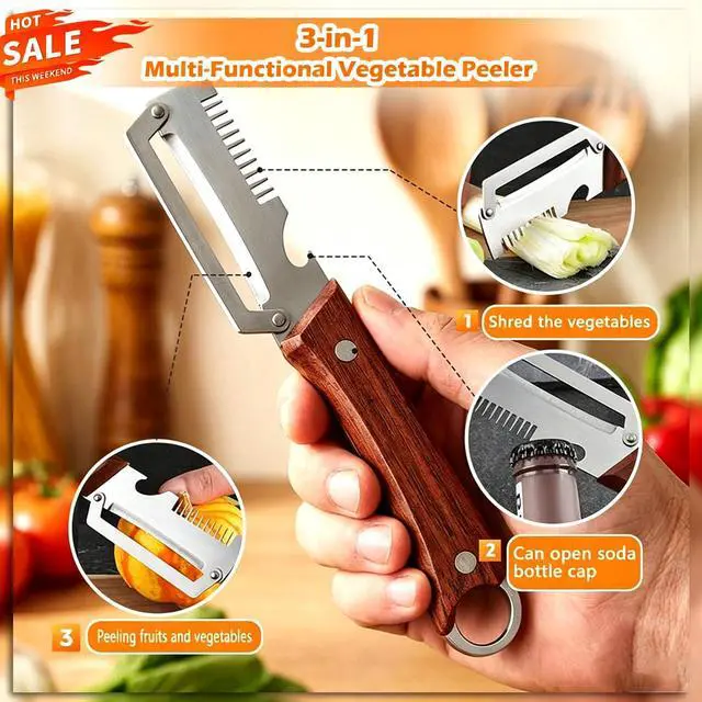 Alt view image 5 of 7 - 2 Pcs 3-in-1 Multifunctional Vegetable Peele, New Stainless Steel Thickened Fruit Peeler with Wooden Handle, Kitchen Peeler for Potato, Carrot