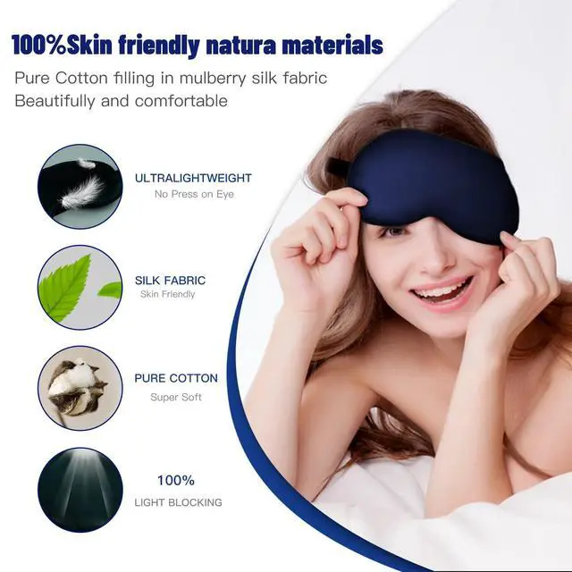 Alt view image 2 of 7 - Silk Eye Mask with Adjustable Strap, Satin Blackout Sleeping Mask for Men&Women, Comfortable Blindfold Eyeshade for Night Sleep(Blue)