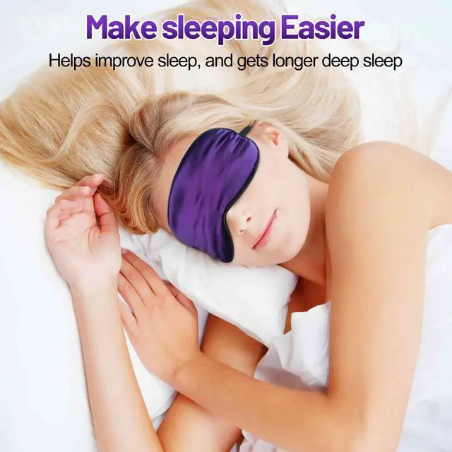 Alt view image 2 of 7 - Sleep Mask, Silk Eye Mask for Sleeping with Adjustable Strap, Blindfold Eyeshade for Men & Women, Comfortable & Soft Eye Cover Eyeshade for Night Sleep (Dark Purple)